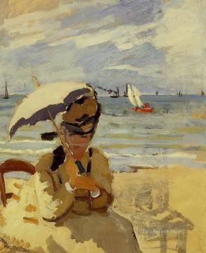  Playa Pintura Art%C3%ADstica - Camille sentada en la playa de Trouville Claude Monet